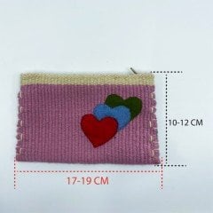 El Yapımı Kalp Desenli Kilim Dokuma Kadın Cüzdan / Pembe - Gri