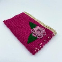 El Yapımı Gül Desenli Kilim Dokuma Kadın Cüzdan / Fuşya