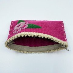El Yapımı Gül Desenli Kilim Dokuma Kadın Cüzdan / Fuşya