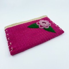 El Yapımı Gül Desenli Kilim Dokuma Kadın Cüzdan / Fuşya