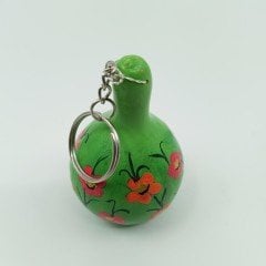 El Yapımı Çiçek Desenli Su Kabağı Anahtarlık / Yeşil