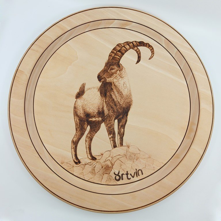 EL YAPIMI AHŞAP YAKMA DAĞ KEÇİSİ DESENLİ TABLO