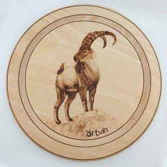EL YAPIMI AHŞAP YAKMA DAĞ KEÇİSİ DESENLİ TABLO