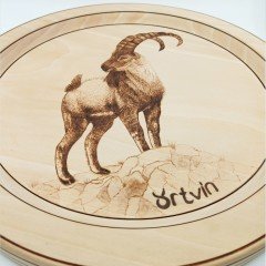 EL YAPIMI AHŞAP YAKMA DAĞ KEÇİSİ DESENLİ TABLO