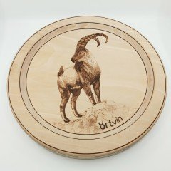 EL YAPIMI AHŞAP YAKMA DAĞ KEÇİSİ DESENLİ TABLO