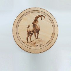 EL YAPIMI AHŞAP YAKMA DAĞ KEÇİSİ DESENLİ TABLO
