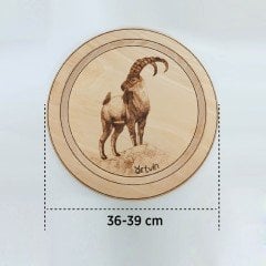 EL YAPIMI AHŞAP YAKMA DAĞ KEÇİSİ DESENLİ TABLO