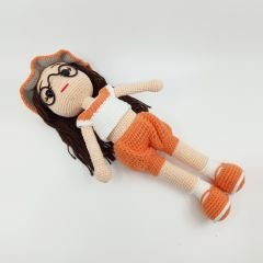Amigurumi Organik Örgü Oyuncak Gözlüklü Alya Bebek / Turuncu-Beyaz