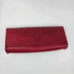 El Yapımı Damask Desenli Hakiki Deri Portföy Çanta / Bordo