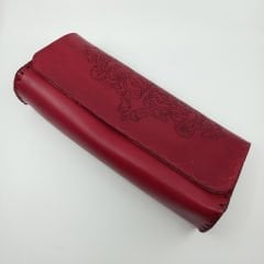 El Yapımı Damask Desenli Hakiki Deri Portföy Çanta / Bordo