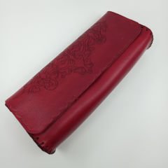 El Yapımı Damask Desenli Hakiki Deri Portföy Çanta / Bordo