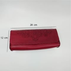 El Yapımı Damask Desenli Hakiki Deri Portföy Çanta / Bordo