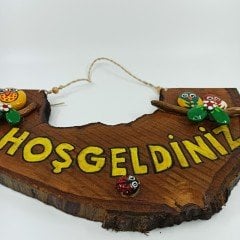 El Yapımı Dekoratif Ahşap Taşlı Hoşgeldiniz Kapı Süsü