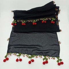Artvin Kiraz Desenli El Yapımı İğne Oyalı Fular - 30X140 CM