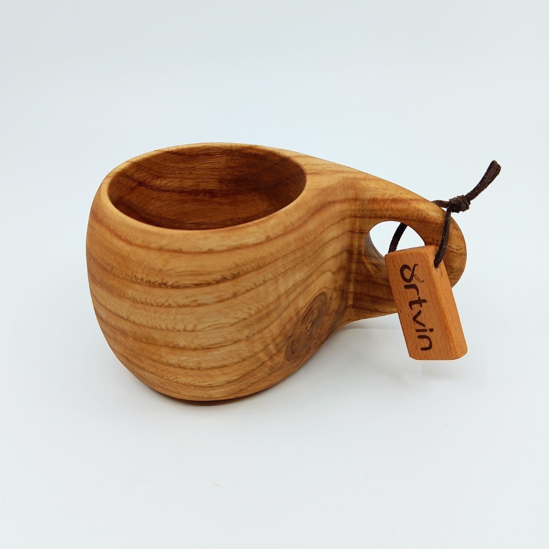 El Yapımı Ahşap Kuksa Bardak / Tek Delikli
