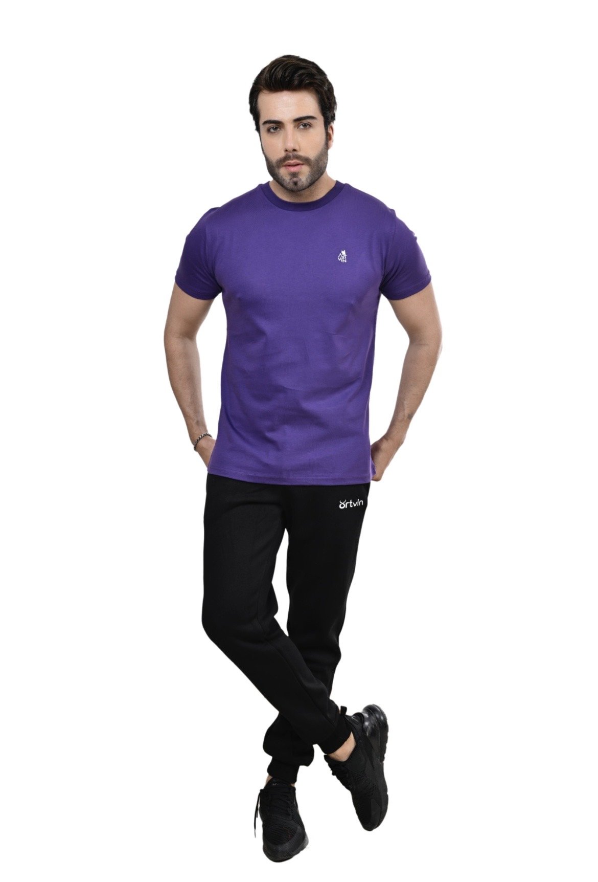 Artvin Logo Baskılı Bisiklet Yaka Tişört / Mor