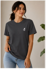 ARTVİN KÜÇÜK LOGO BASKILI BİSİKLET YAKA TİŞÖRT / ANTRASİT