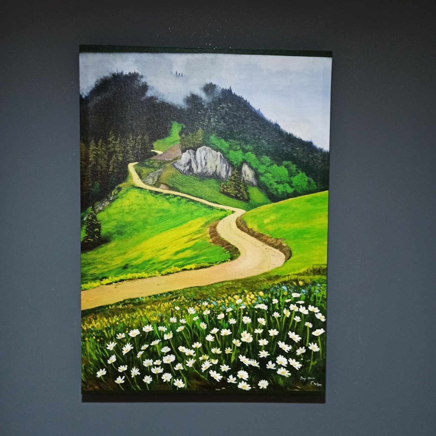 El Yapımı Yağlı Boya Artvin Genya Dağı Manzara Kanvas Tablo / 50X70 CM