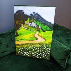 El Yapımı Yağlı Boya Artvin Genya Dağı Manzara Kanvas Tablo / 50X70 CM