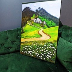 El Yapımı Yağlı Boya Artvin Genya Dağı Manzara Kanvas Tablo / 50X70 CM