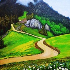 El Yapımı Yağlı Boya Artvin Genya Dağı Manzara Kanvas Tablo / 50X70 CM