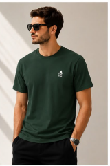 ARTVİN KÜÇÜK LOGO BASKILI BİSİKLET YAKA TİŞÖRT / YEŞİL
