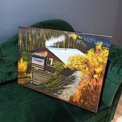 El Yapımı Yağlı Boya Ardanuç Evleri Güleş Köyü Manzara Kanvas Tablo / 50X70 CM