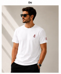 ARTVİN KÜÇÜK LOGO BASKILI BİSİKLET YAKA TİŞÖRT / KIRIK BEYAZ