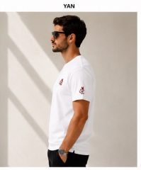 ARTVİN KÜÇÜK LOGO BASKILI BİSİKLET YAKA TİŞÖRT / KIRIK BEYAZ