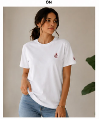 ARTVİN KÜÇÜK LOGO BASKILI BİSİKLET YAKA TİŞÖRT / KIRIK BEYAZ
