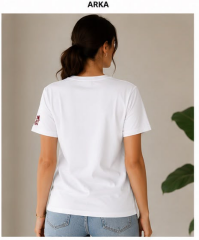 ARTVİN KÜÇÜK LOGO BASKILI BİSİKLET YAKA TİŞÖRT / KIRIK BEYAZ