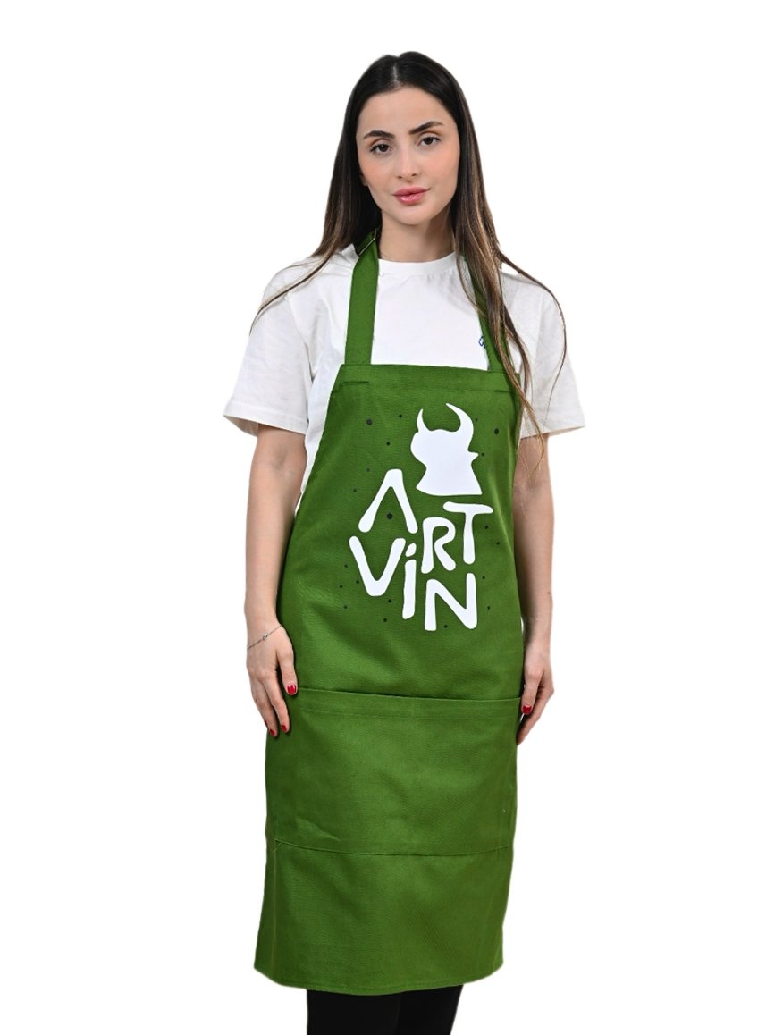 Artvin Logo Baskılı Koton Mutfak Önlüğü / Yeşil