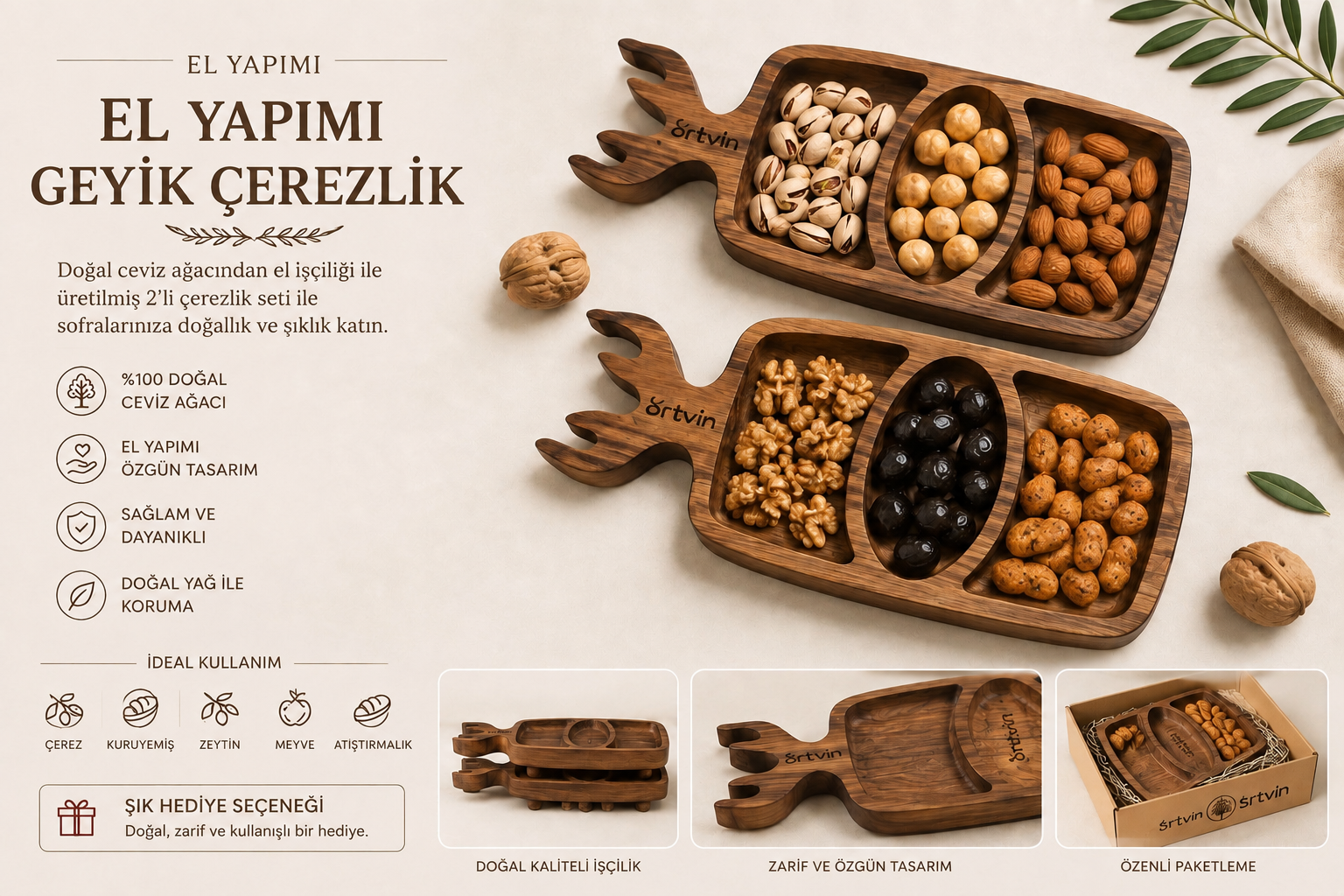 EL YAPIMI AHŞAP GEYİK ÇEREZLİK