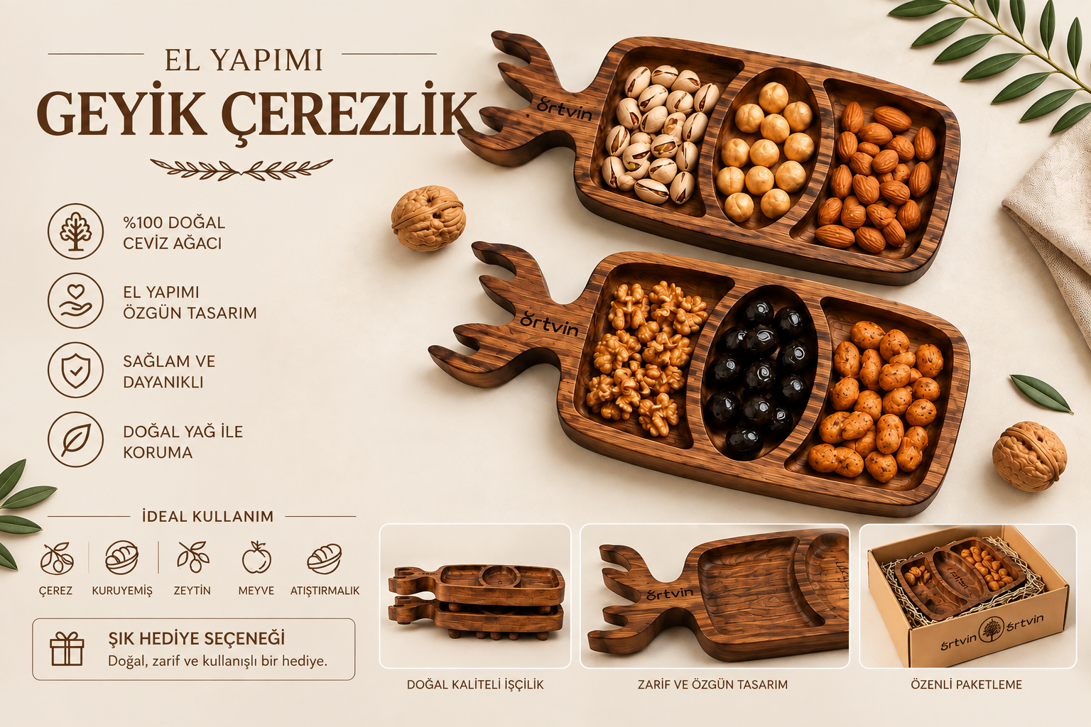 EL YAPIMI AHŞAP GEYİK ÇEREZLİK