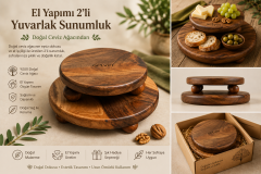 EL YAPIMI AHŞAP 2'Lİ  YUVARLAK SUNUMLUK