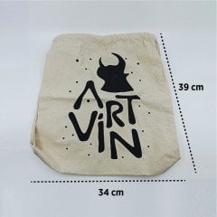 Artvin Logo Baskılı Koton Büzgülü Sırt Çantası / Bej