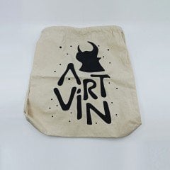 Artvin Logo Baskılı Koton Büzgülü Sırt Çantası / Bej