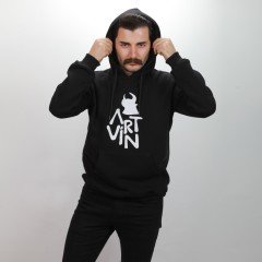 Artvin Logo Baskılı Kapüşonlu Sweatshirt / Siyah XL Beden