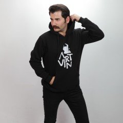 Artvin Logo Baskılı Kapüşonlu Sweatshirt / Siyah XXL Beden