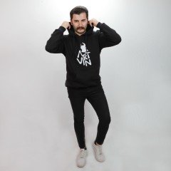 Artvin Logo Baskılı Kapüşonlu Sweatshirt / Siyah XXL Beden