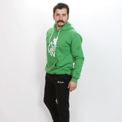 Artvin Logo Baskılı Kapüşonlu Sweatshirt / Yeşil M Beden