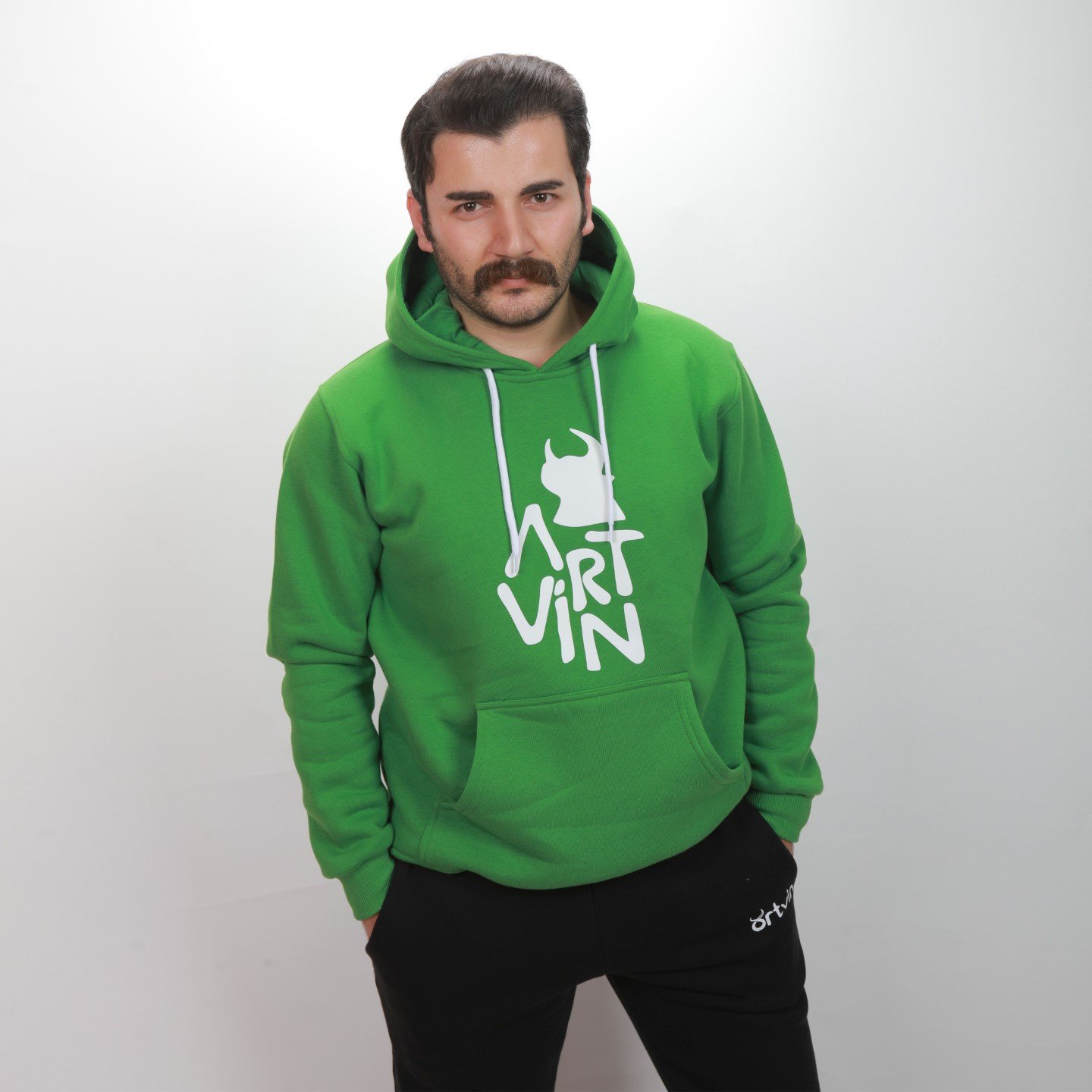 Artvin Logo Baskılı Kapüşonlu Sweatshirt / Yeşil S Beden