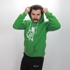 Artvin Logo Baskılı Kapüşonlu Sweatshirt / Yeşil S Beden
