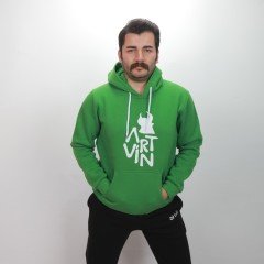 Artvin Logo Baskılı Kapüşonlu Sweatshirt / Yeşil XXL Beden