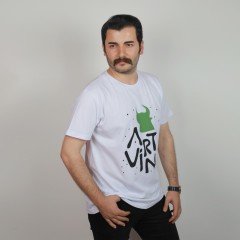 Artvin Logo Baskılı Bisiklet Yaka Tişört / Beyaz S Beden