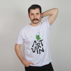 Artvin Logo Baskılı Bisiklet Yaka Tişört / Beyaz XL Beden