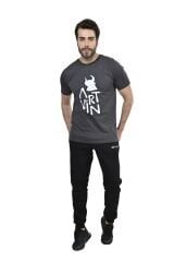 Artvin Logo Baskılı Bisiklet Yaka Tişört / Füme