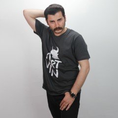 Artvin Logo Baskılı Bisiklet Yaka Tişört / Füme M Beden