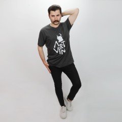 Artvin Logo Baskılı Bisiklet Yaka Tişört / Füme M Beden