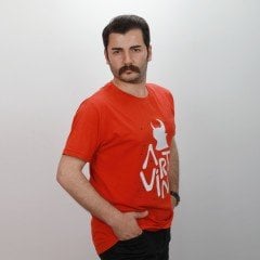 Artvin Logo Baskılı Bisiklet Yaka Tişört / Kırmızı L Beden